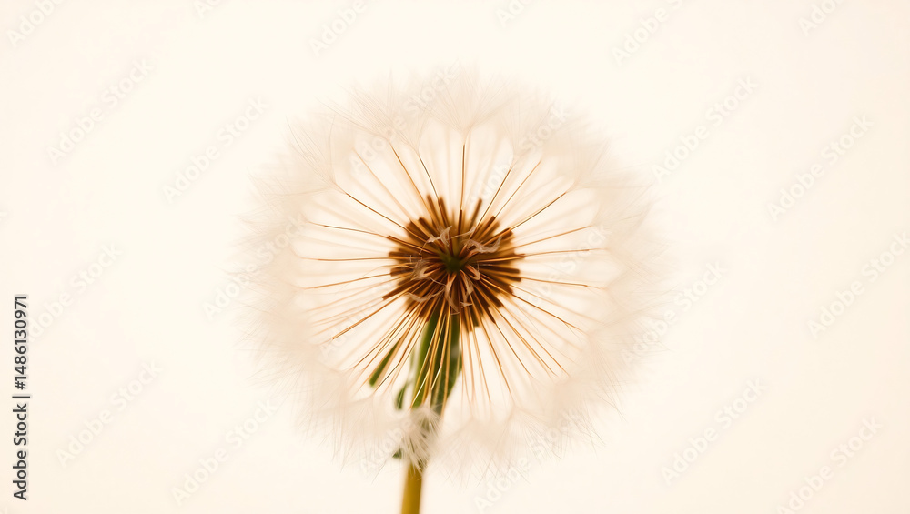 Fototapeta premium Ethereal dandelion with intricately delicate structure, wispy fibers radiating from the center,