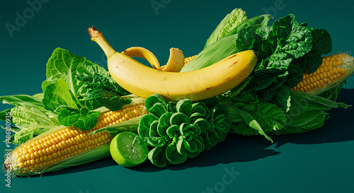 Fresh Green and Yellow Bananas - Healthy Fruit Ingredient