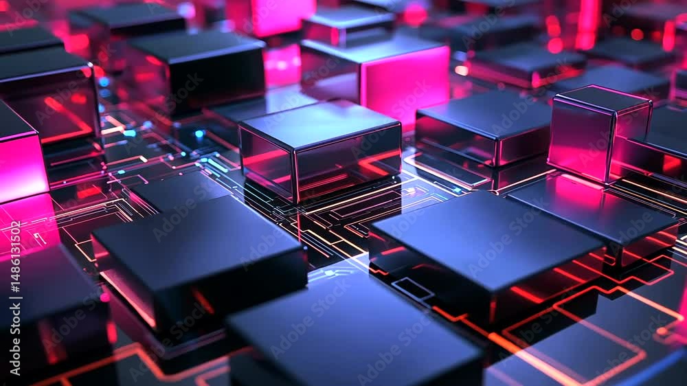 Abstract representation of futuristic technology with glowing cubes and circuit patterns