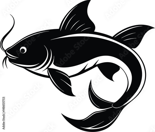 Catfish silhouette, Cat fish silhouette art design