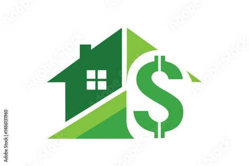 An abstract green house merges seamlessly with a dollar sign, creating a unique emblem