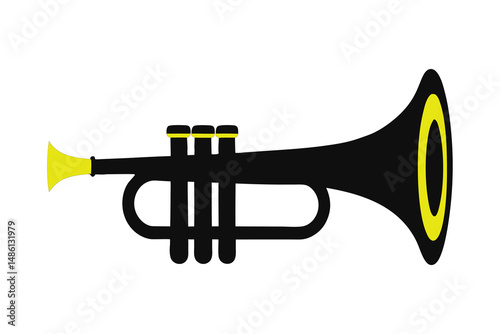 Thin line icon of a trumpet music instrument on white background