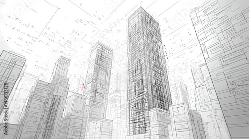 Pencil sketch of skyscrapers in a modern style