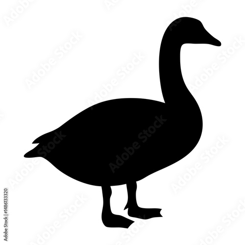 Silhouette of a standing goose with a long neck and webbed feet