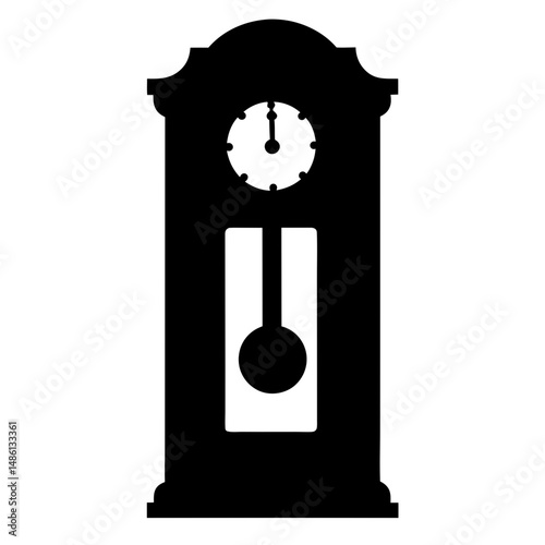 Silhouette image of an antique grandfather clock showing time at twelve