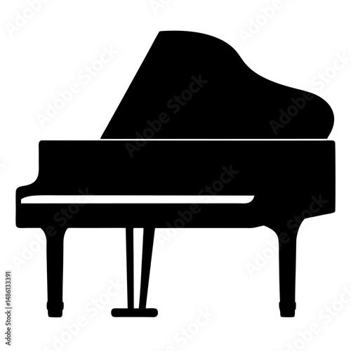 Silhouette of a grand piano with its lid open in black color