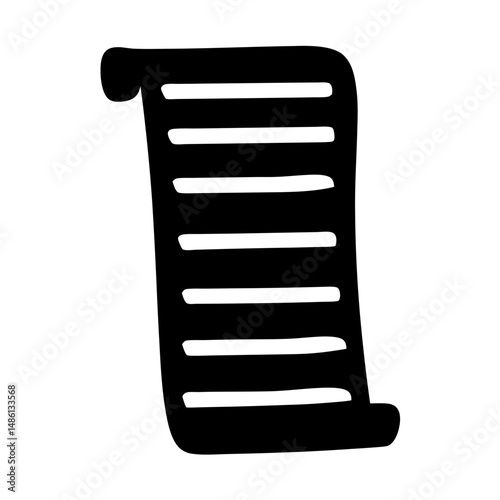 Black and White Illustration of an Ancient Scroll with Horizontal Lines of Text