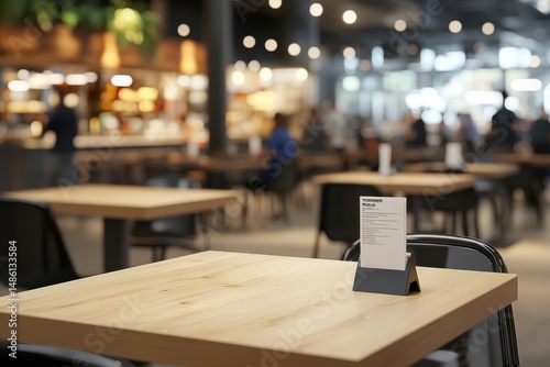 Wallpaper Mural Empty table at a bustling food hall Torontodigital.ca