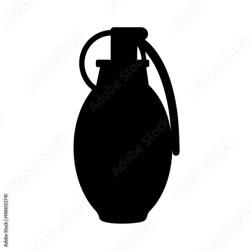 Black silhouette of a grenade against a clean white background image