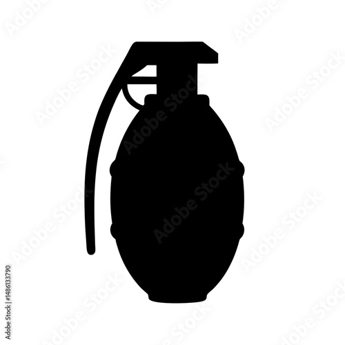 Silhouette of a classic hand grenade against a stark white background
