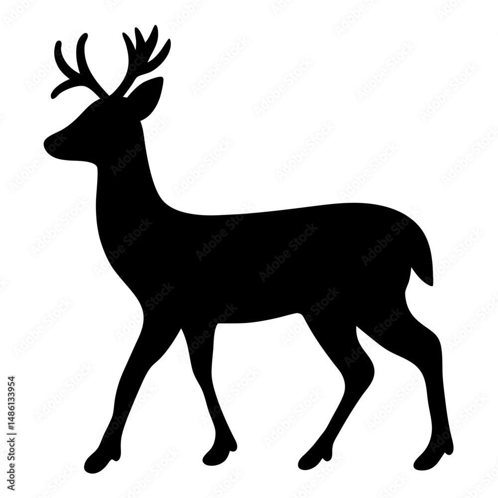 Obraz premium Silhouette of a majestic deer with antlers, facing left, on white