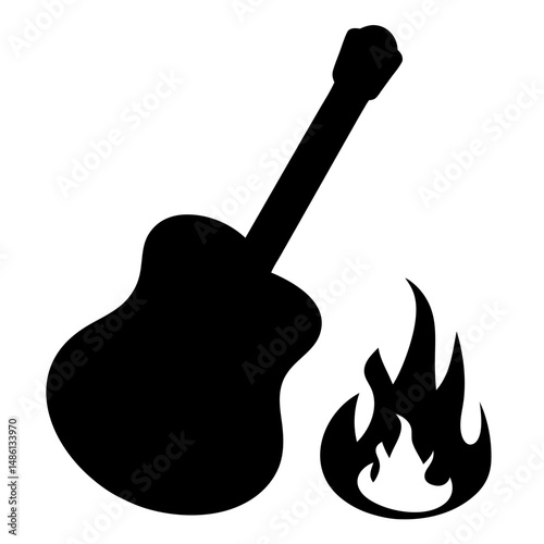 Fiery Acoustic Guitar Silhouette representing Passion, Power, and Intense Musical Expression