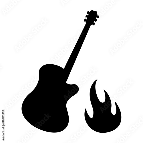 Acoustic guitar silhouette with flames suggesting musical intensity and passion