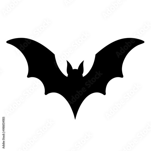 Black bat silhouette with outstretched wings, perfect for Halloween decorations