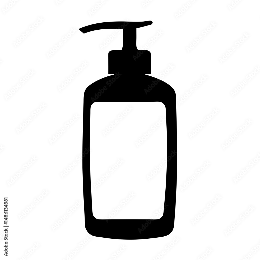 Black and white silhouette of a hand sanitizer or lotion bottle Black and white silhouette of a hand sanitizer or lotion bottle