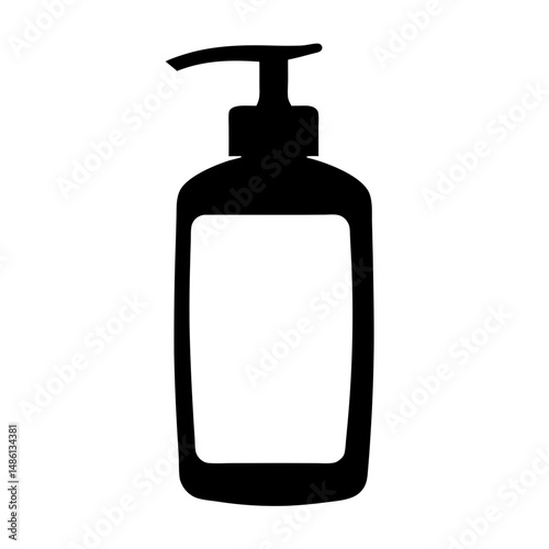Black and white silhouette of a hand sanitizer or lotion bottle
