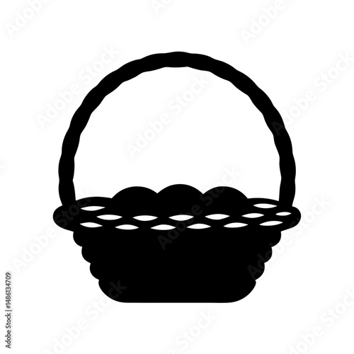 Black silhouette of a basket with a handle on white background