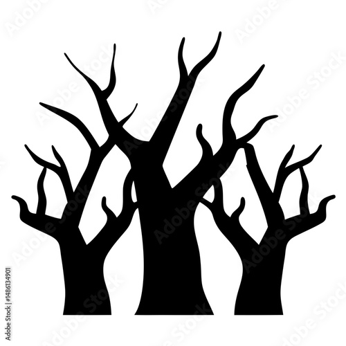 Three spooky trees in silhouette isolated on a white background image
