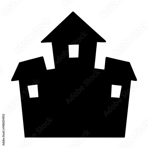 Silhouette of a Spooky Haunted House with Windows for Halloween
