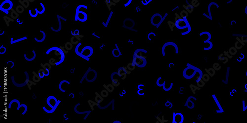 Black letter pattern on blue background. Vector illustration for education design. Seamless pattern letters random flying. Alphabet book concept for grammar school. Letter wallpaper