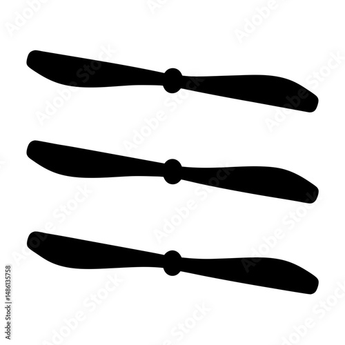 Silhouette Illustration of Three Airplane Propellers Stacked Vertically on a White Background