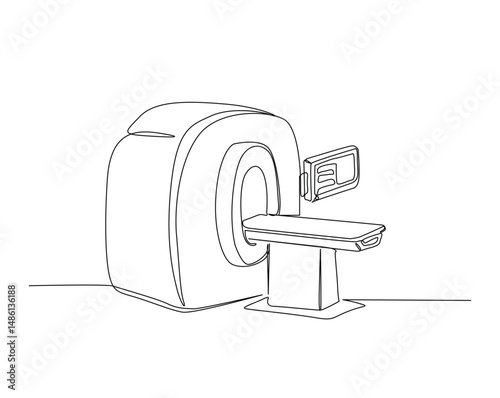 Mri scanner machine outline illustration. Continuous line drawing of Ct scanner machine.
