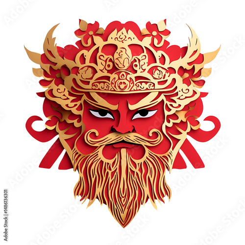 A vibrant and intricate illustration of a traditional warrior mask representing strength and cultural heritage.