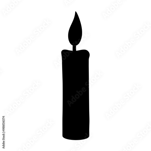 Silhouette of a single candle with flame against a white background