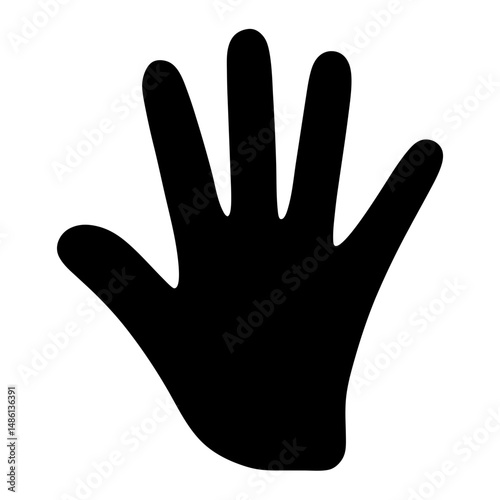 Black silhouette of a hand with five fingers against a white background