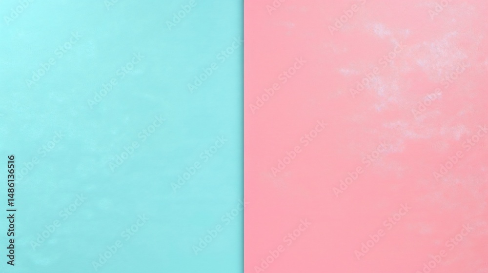 Fototapeta premium Two-toned pastel backdrop. Soft, light teal and pale pink hues create a calming, vibrant contrast. Subtle texture adds visual interest