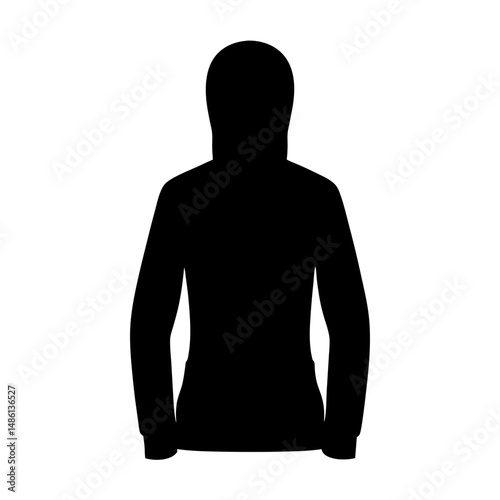 Silhouette of a person wearing a hooded sweatshirt with long sleeves