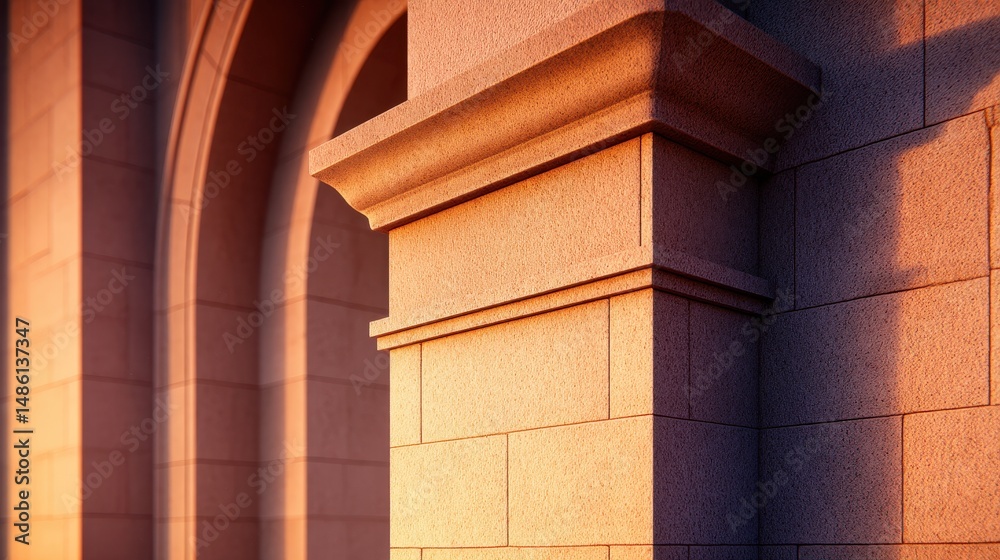 Obraz premium Close-up view of architectural stonework highlighting intricate details at sunset