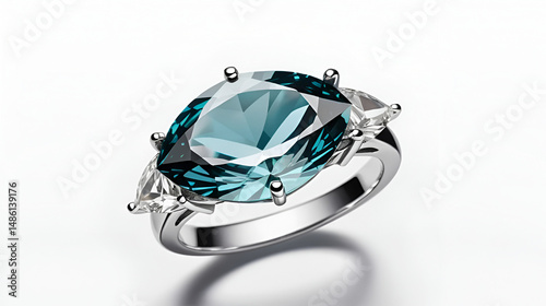 One Marquise Cut Ring Falling Midair Crisp  isolated on a transparent background
