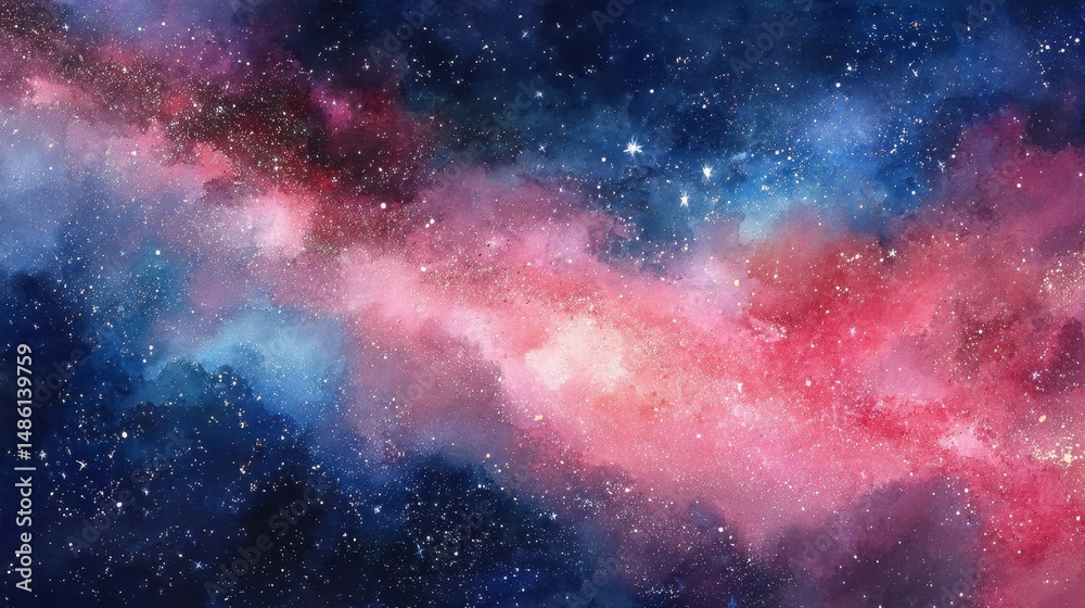 Fototapeta premium Dreamy Watercolor Galaxy Cosmic Nebula Art Print