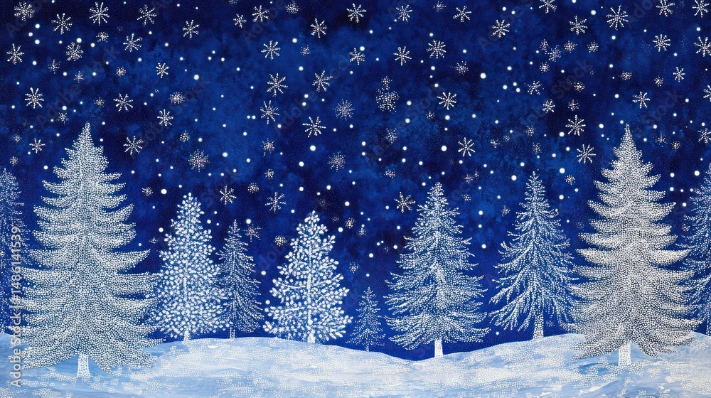 Obraz premium Winter night scene with snowy trees