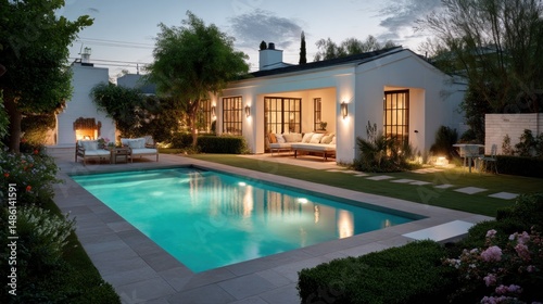 Elegant backyard oasis with pool and patio