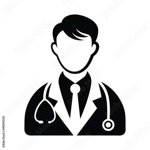Silhouette of a doctor with stethoscope, symbolizing healthcare, medical service, and professional care.