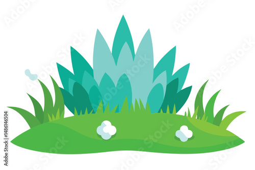 Cartoon grassy landscape featuring vibrant green grass and bluish plant growth for playful designs