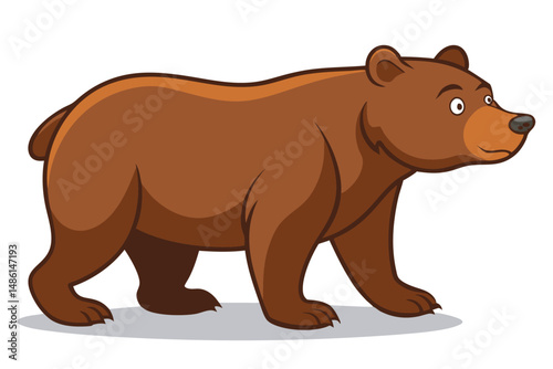 Cartoon grizzly brown bear casually walking is visible on a white background today