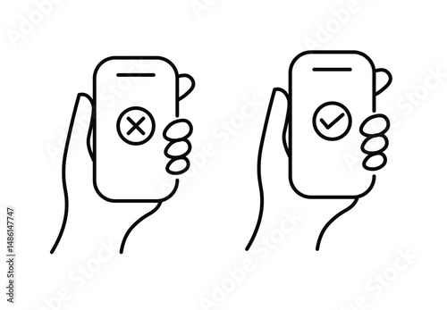 Hands holding mobile phone icons vector.