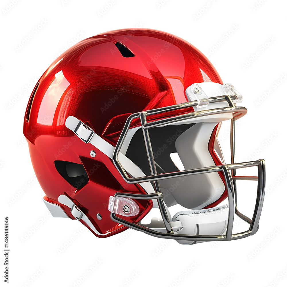 Fototapeta premium Crimson gloss: A professional football helmet, reflecting intense competition and sport
