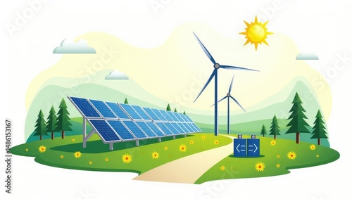 wind turbine and solar panels