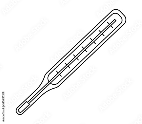 Hand drawn cute outline illustration mercury thermometer. Flat vector temperature measurement medical device line art doodle. Health care sticker, icon. Hospital examination or diagnostic. Isolated.