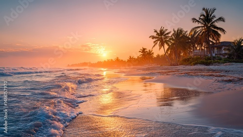 Fototapeta Naklejka Na Ścianę i Meble -  Caribbean Beach Sunrise with Soft Waves