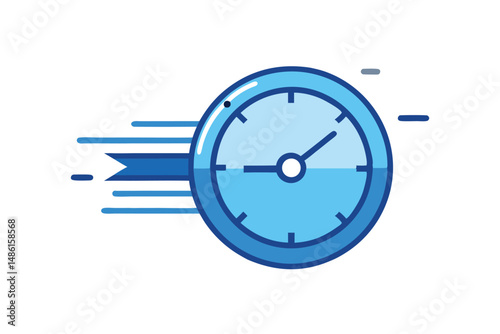 Fast blue clock with motion streaks conveys speed and urgency effectively across a white background
