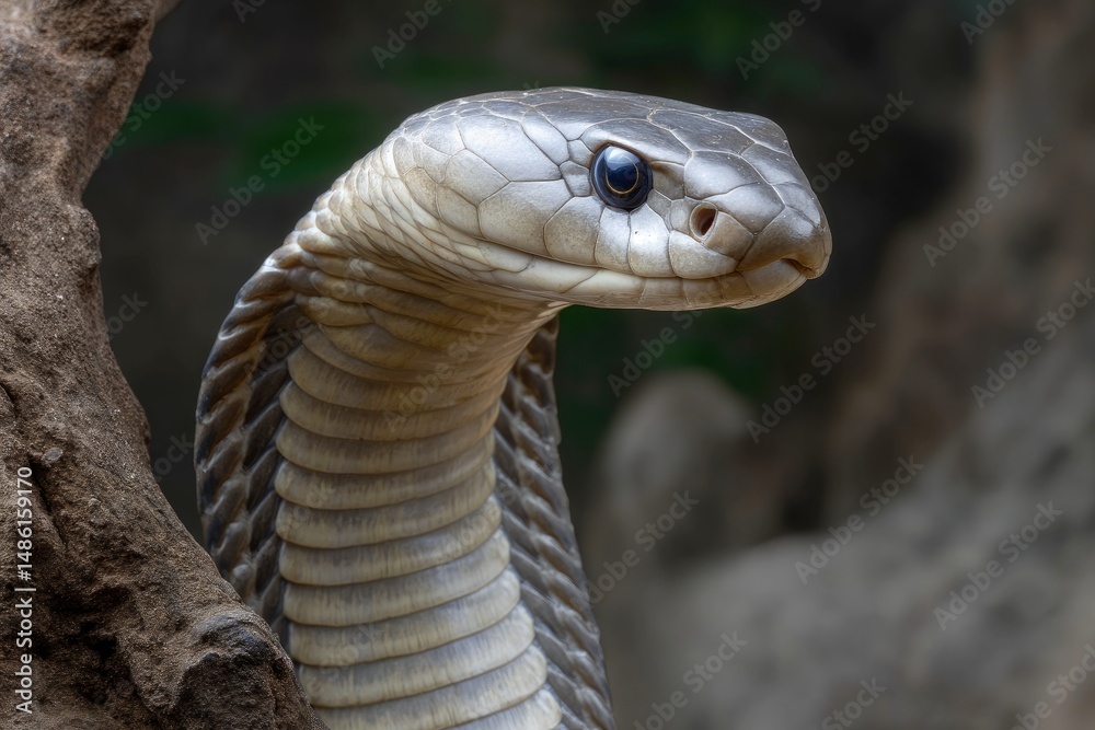 Fototapeta premium Snake Raising Head Close-up in Nature Environment