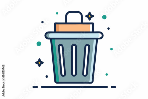 stylized trash bin icon with open lid