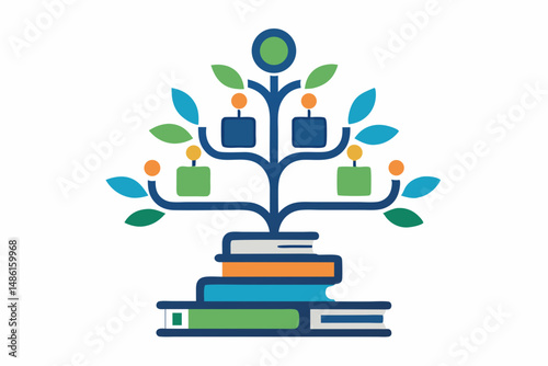 knowledge tree icon with books