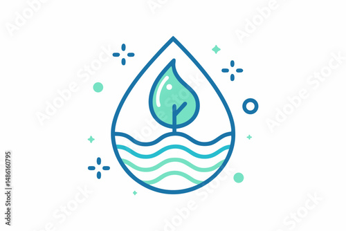 water droplet with waves line icon