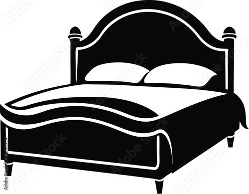 Bed silhouette,  bedroom furniture vector icon